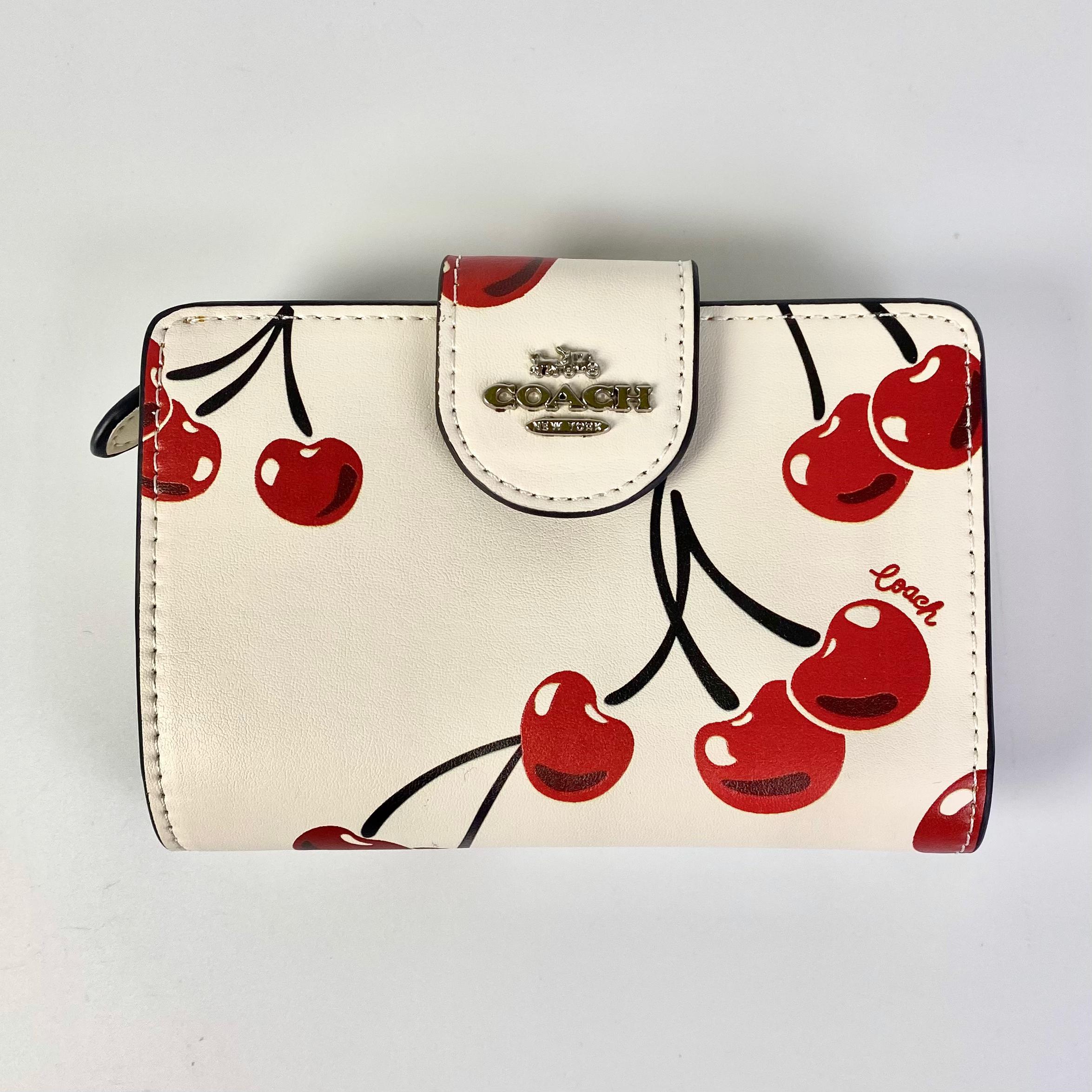 Ví Coach Accordion Zip Wallet With Painted Cherry Print DS White